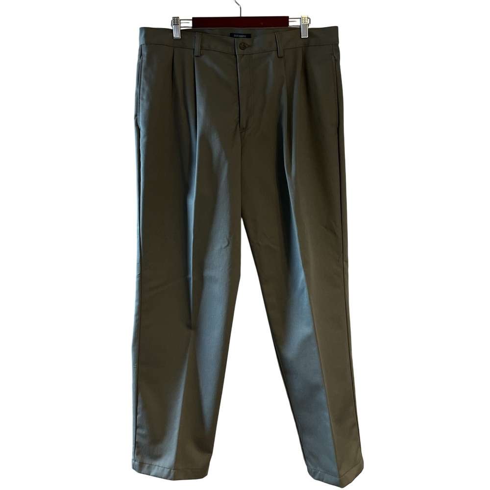 Dockers Mens Pleated Chinos Olive Green Cotton Twill Pants 36x32